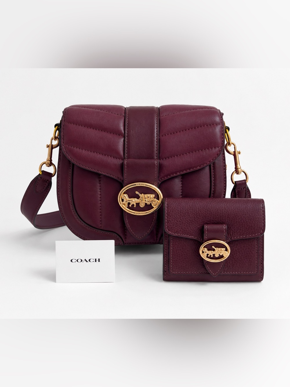 Coach Georgie Saddle Bag & Wallet Set in Boysenberry with Gold Hardware